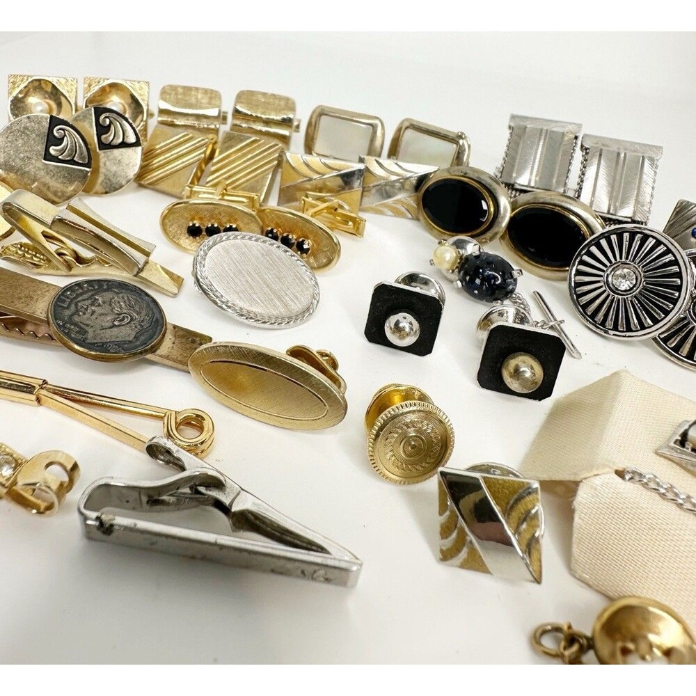 Vintage MCM Cufflinks Tie Bars Clips Large Men's Jewelry Lot with Display Box